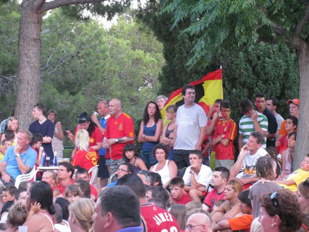 world cup celebrating crowd in Barcelona painted faces in red & yellow Spain colors world cup celebrating crowd in Barcelona painted faces in red & yellow Spain colors