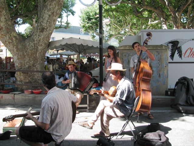 Collioure, France market day French band and Plane trees family travel fun Collioure, France market day French band and Plane trees family travel fun