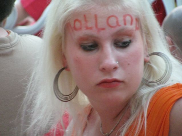 world cup celebrating crowd in Barcelona sorry to see sad Dutch folks girl with Holland on forehead world cup celebrating crowd in Barcelona sorry to see sad Dutch folks girl with Holland on forehead