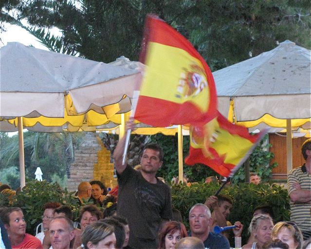 world cup celebrating crowd in Barcelona with Spain flags world cup celebrating crowd in Barcelona with Spain flags
