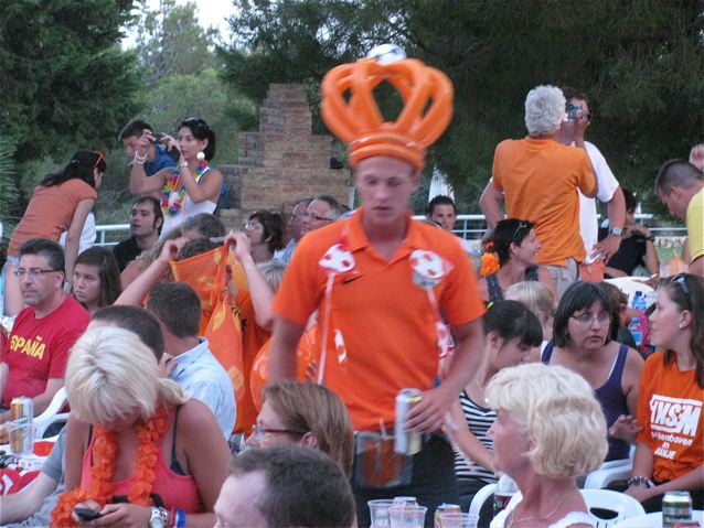 world cup celebrating crowd in Barcelona, Spain & crazy Dutch orange hats world cup celebrating crowd in Barcelona, Spain & crazy Dutch orange hats