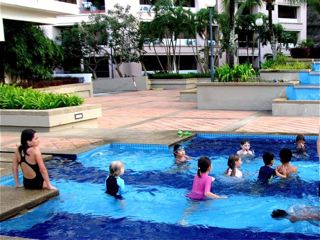 playing marco polo in pool at our Penang resort playing marco polo in pool at our Penang resort