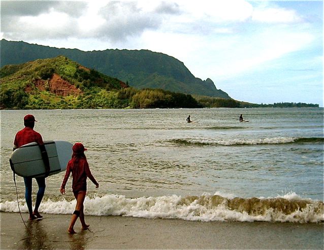 surfer girl and puff the magic dragon in Hanalei Bay surfer girl and puff the magic dragon in Hanalei Bay