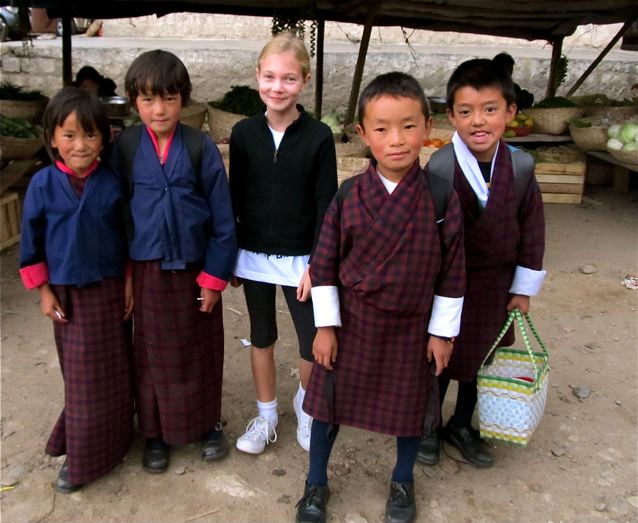 Mozart meeting school kids in Bhutan market Mozart meeting school kids in Bhutan market