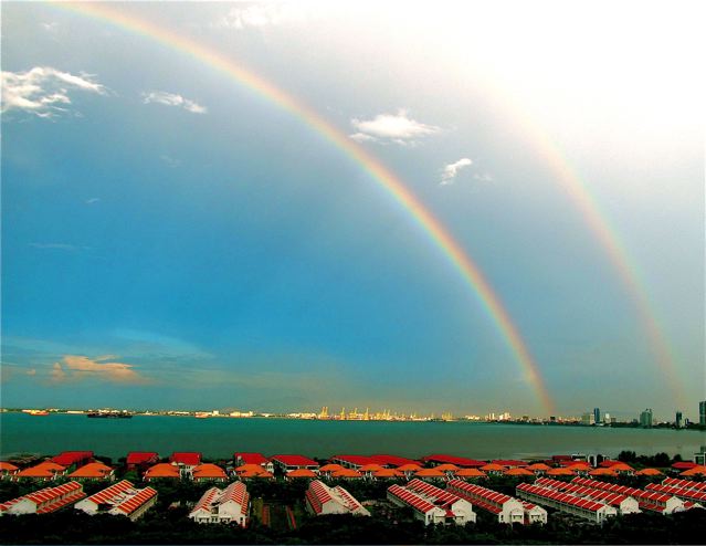 double rainbow in tropical Asia