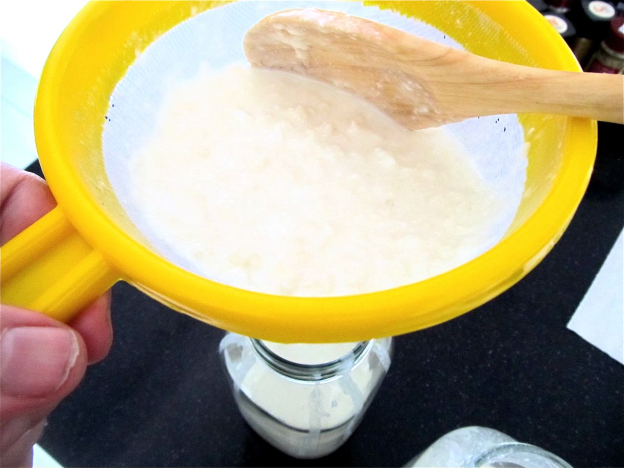 kefir grains ...stirring
