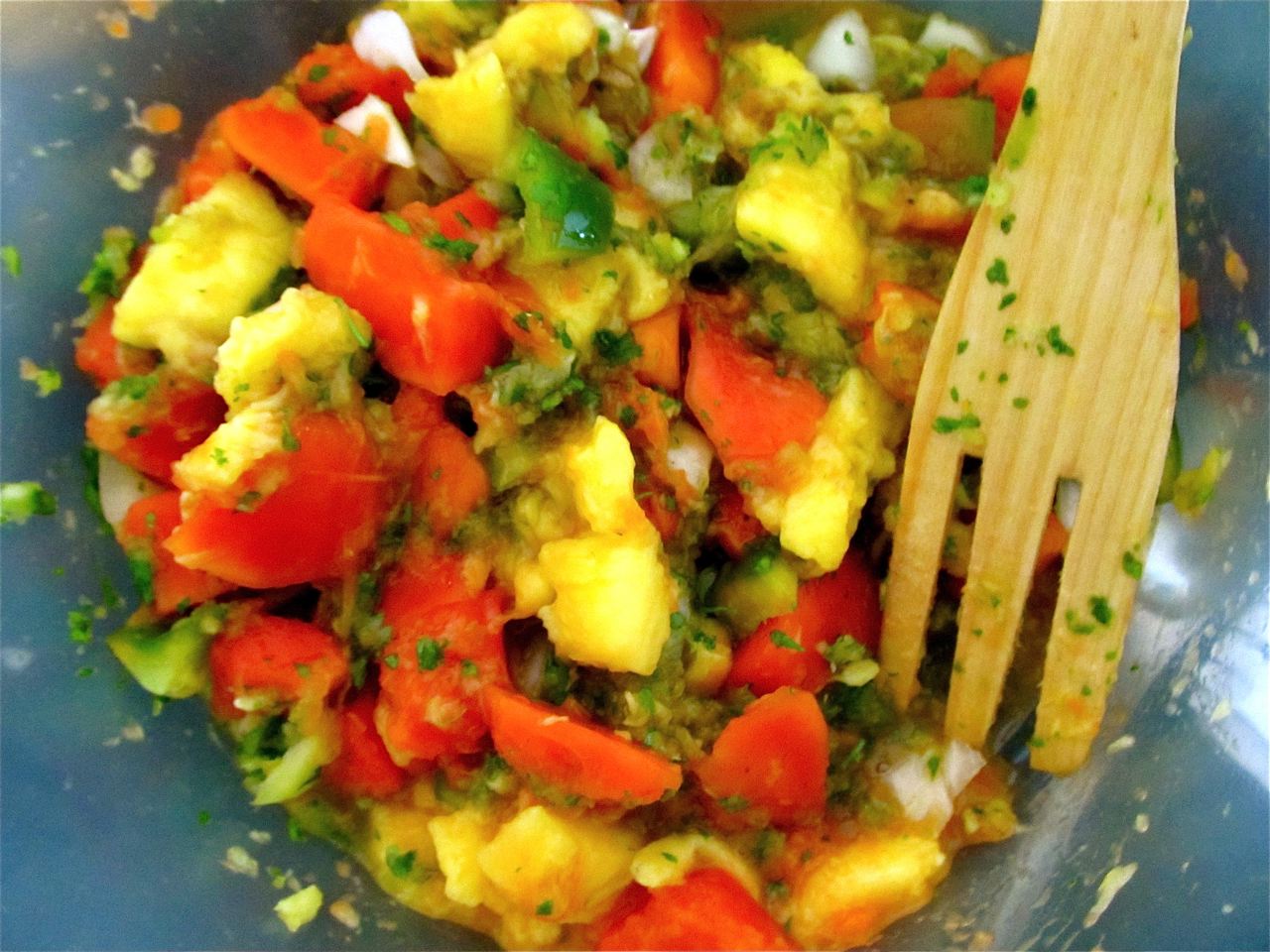 making delicious mango and papaya chutney stirring part of recipe making delicious mango and papaya chutney stirring part of recipe