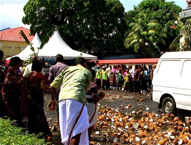 Thaipusam coconuts on street Thaipusam coconuts on street