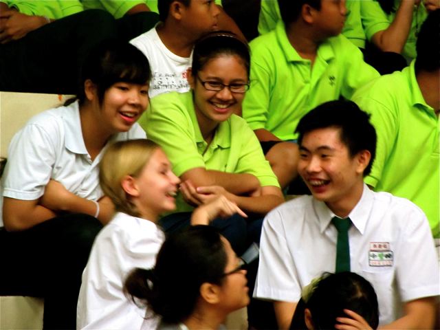 American girl learning Mandarin in Asia American girl learning Mandarin in Asia