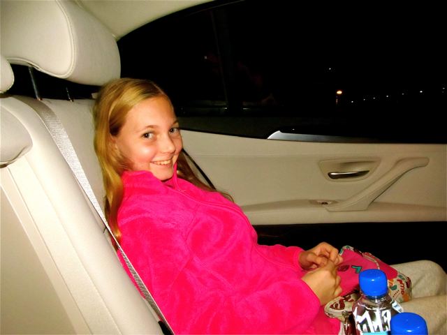 Happy kid on first limo ride on RTW trip Happy kid on first limo ride on RTW trip