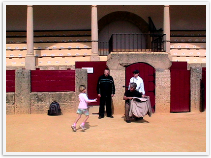 My family playing at the oldest bullring in Spain