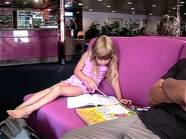 Homeschool Family European Tour - kid on ferry between Greece and Turkey doing math and Greek Myths! Homeschool Family European Tour - kid on ferry between Greece and Turkey doing math and Greek Myths!