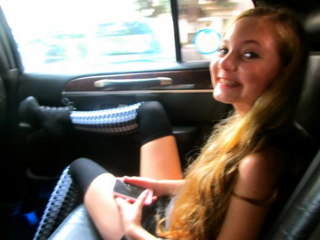 Fashionista travel teen Mozart in a limo with her first pair of high heels-- booties with over the knee socks for NYC Fashion Week street style! Fashionista travel teen Mozart in a limo with her first pair of high heels-- booties with over the knee socks for NYC Fashion Week street style!