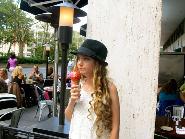 Travel teen and singer Mozart enjoying an ice cream in NYC Travel teen and singer Mozart enjoying an ice cream in NYC