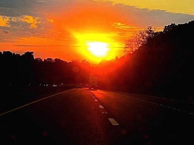 Road Trip Across USA at sunset