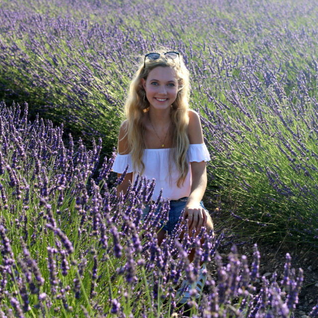 Actress and singer Mozart Dee in lavender field in Provence Actress and singer Mozart Dee in lavender field in Provence