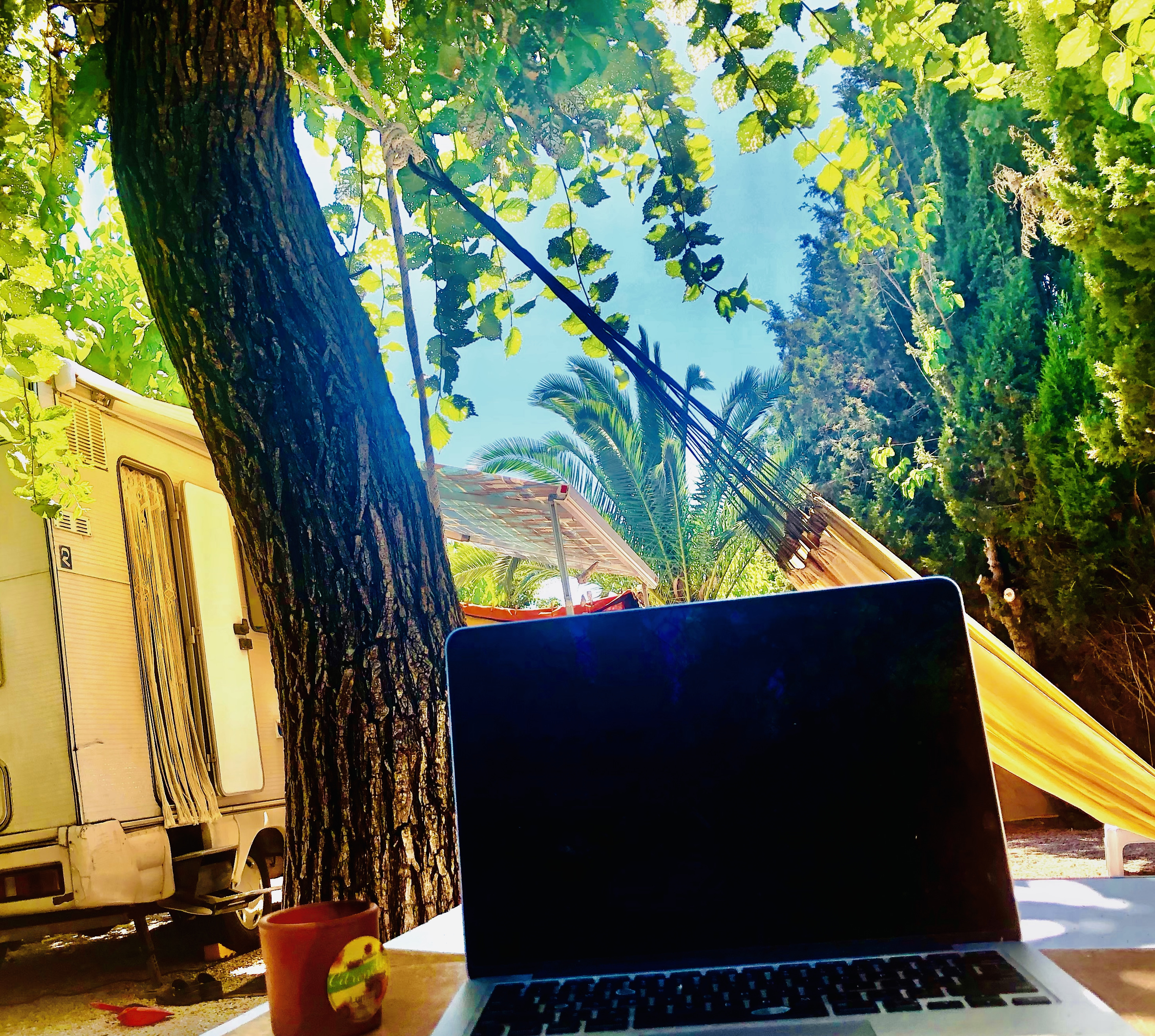 Camping Spain - Simple Pleasures soultravelers3 digital nomads working outside Camping Spain - Simple Pleasures soultravelers3 digital nomads working outside
