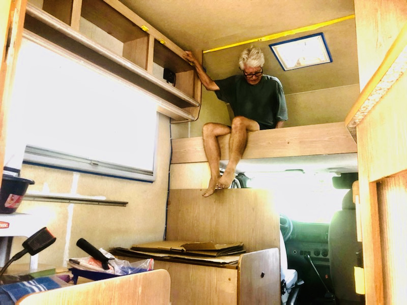 DIY Camper Van Renovation on a Budget - Painting Interior! soultravelers 3 removing cabinets DIY Camper Van Renovation on a Budget - Painting Interior! soultravelers 3 removing cabinets