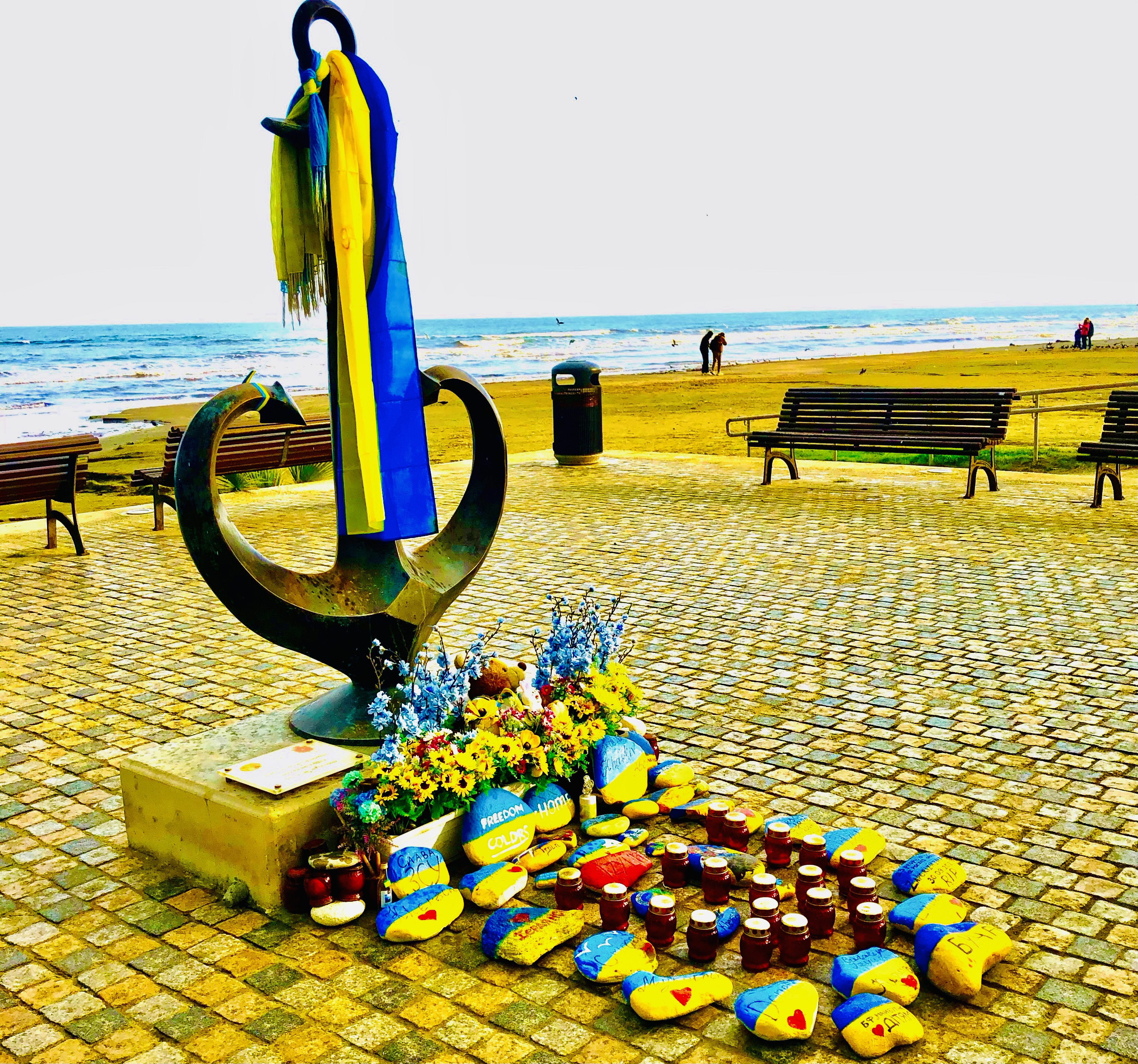 Moving memorial supporting Ukraine at beach in cypress Moving memorial supporting Ukraine at beach in cypress